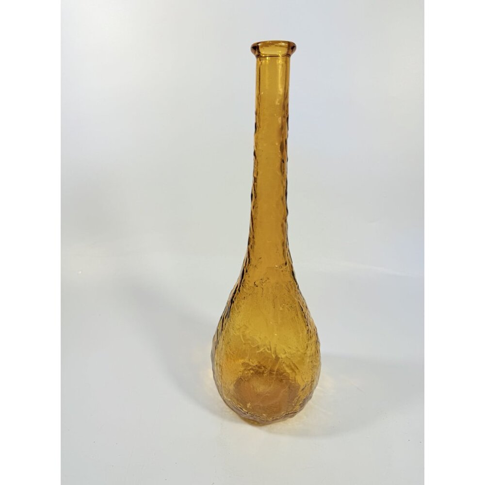 Genie Bottle Vintage Amber Empoli Crinkle Glass No Stopper Mid Century Art Home - Picture 10 of 15